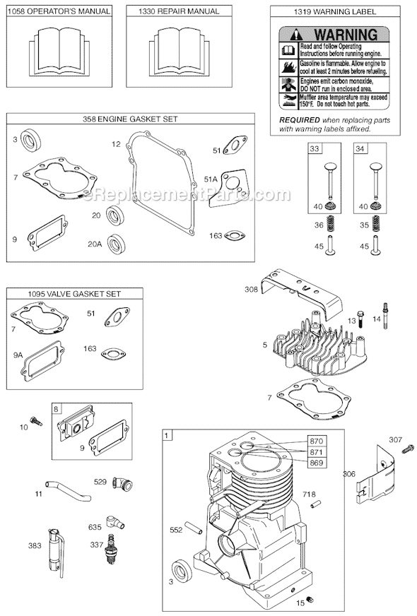 Page A Diagram and Parts List for 93400SERIES 0010-1286 Briggs and Stratton Engine